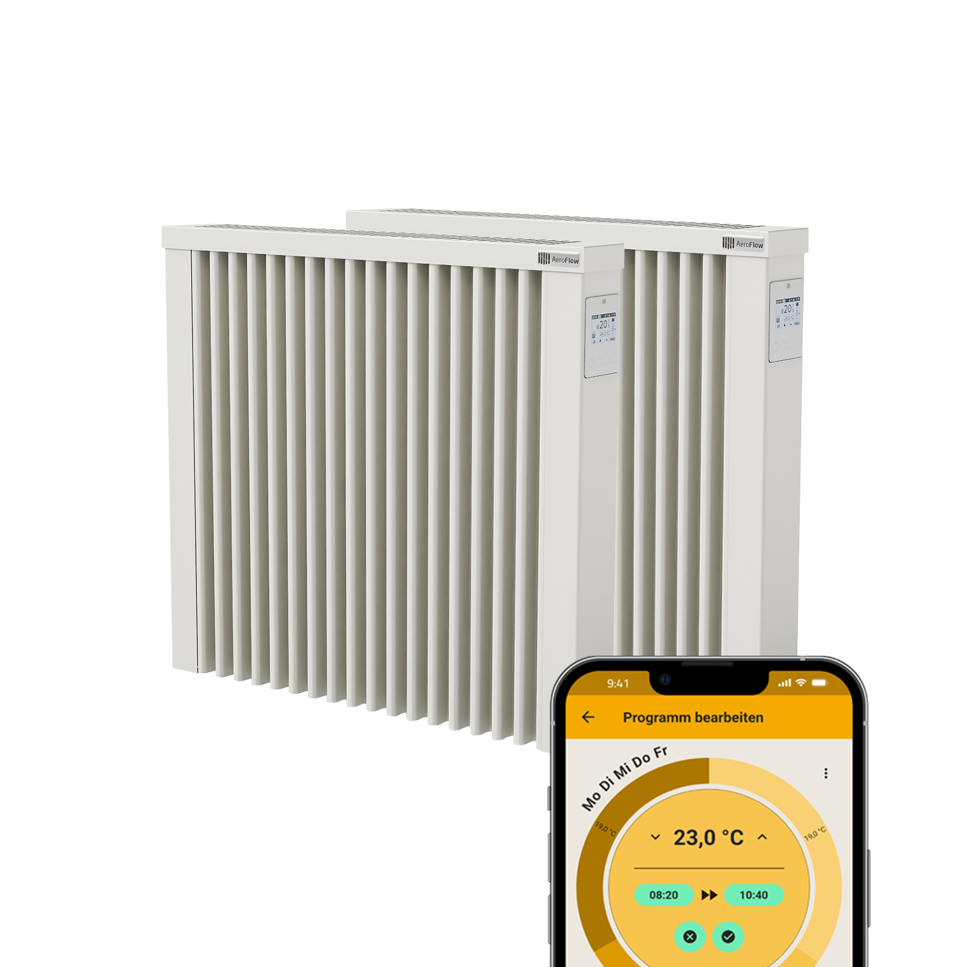 2er Paketset AeroFlow® Elektroheizung Compact Smart 1300 Watt